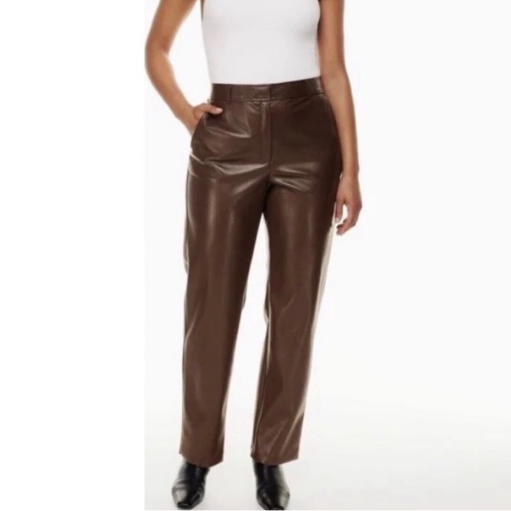 Aritzia | Babaton | NWT Brown Straight Leg Vegan Faux Leather Trouser Pants